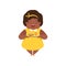 Happy overweight african american girl with junk fast food, cute chubby child cartoon character vector Illustration on a