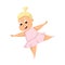 Happy Overweight Chubby Girl, Cheerful Blonde Plump Kid Character in Pink Dress Cartoon Style Vector Illustration