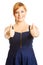 Happy overweight woman with thumbs up