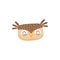 Happy owl bird face head, comic kids mask