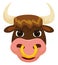 Happy ox with brown hair and nose ring, Vector Illustration