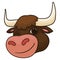 Happy ox head with brown hide in cartoon style, Vector Illustration