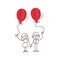 Happy pair of friends or lovers holding red balloons