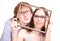 Happy pair in glasses in frame