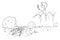 Happy Paleontologist Just Found Footprint of Extinct Dinosaur , Vector Cartoon Stick Figure Illustration