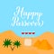 Happy Passover calligraphy hand lettering, desert landscape, four wine glasses and matzo. Vector template for Jewish holiday