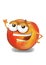 Happy peach cartoon character laughing joyfully