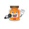 Happy peach jam singing on a microphone