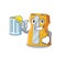 Happy pencil sharpener mascot design with a big glass