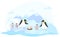 Happy penguin family on ice, cute cartoon characters, vector illustration