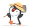 Happy Penguin holding shovel with hat