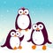 Happy penguins in the snow. Vector illustration