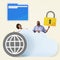 Happy people with cloud and technology icons