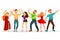 Happy people dancing in various poses vector flat illustration. Men and women dancing together isolated on white