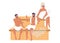 Happy people friends relaxing enjoying steam bath, sauna, vector illustration. Spa resort, steam room, bathhouse therapy