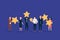 Happy people are holding review stars over their heads. Five stars rating. Customer review rating and client feedback