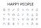 Happy people line icons collection. Joyful individuals, Contented beings, Blissful souls, Pleased personalities