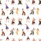 Happy people pattern. Seamless background with active delighted characters dancing with fun, joy at party. Endless