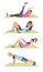 Happy people in plank on mat, lifting legs, fitness training and sport exercise vector. Vector flat illustration