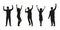 Happy people silhouette set. Men and woman rising Hands up. Dancing persons. Party, success, friendship, celebration, joy and fun