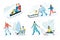 Happy people sliding on sleigh isolated vector set
