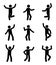 Happy people stick figure icon set. Man in different poses celebrating pictogram.