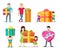 Happy Peoples with Gifts Flat Design Vectors Set