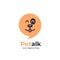 Happy pet talk logo with dog face on bubble chat idea speak speech round shape  icon
