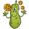 Happy pickleball pickle cartoon mascot juggling