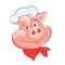 Happy Pig Chef Head. Cartoon Vector Illustration. Pig Chef Hat. Pig Chef Toy.