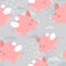 Happy pigs with wings, decorative cute background. Colorful seamless pattern with animals, clouds