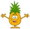 Happy Pineapple Fruit With Green Leafs Cartoon Mascot Character With Open Arms For Hugging