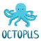 Happy Pink, Turquoise Octopus Cartoon Mascot Character. Marine inhabitants, Scandinavian style, hand drawn