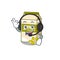 Happy pistachio milk mascot design style wearing headphone
