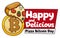 Happy Pizza Bitcoin Day Design with Slice and Golden Coin, Vector Illustration