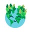 Happy planet earth emoticon with green tree