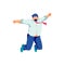 Happy plump businessman jumping in air