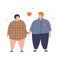 Happy plus size woman and man are standing together and holding hands.