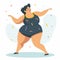 Happy plussize woman dancing joyfully, celebrating diversity body positivity. Confident female