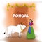 Happy Pongal Celebration Background With South Indian Young Woman Worship The Bull