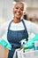 Happy, portrait and a black woman with cleaning bucket for home service or working on dirt. Smile, start and an African