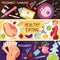 Happy pregnancy banners. Pregnant woman lifestyle, planning of child conception, gestation baby healthy diet vector