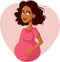 Happy Pregnant African American Woman Cartoon