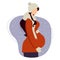 Happy pregnant girl in winter clothes. cute woman hugs her belly. Vector illustration. Womens health and motherhood