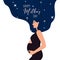 Happy pregnant woman holding her belly. The expectation of child. Happy Mother\\\'s Day! Charming happy girl with long hair.