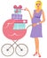 Happy pregnant woman with trolley