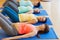 Happy pregnant women exercising on mats in gym