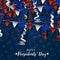 Happy Presidents day background. American flag colors blue, red, and white bunting and confetti. Celebration design concept