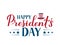 Happy Presidents Day calligraphy lettering isolated on white. American patriotic typography poster. Vector illustration. Easy to