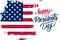 Happy Presidents Day holiday banner with brush stroke background in United States national flag colors and hand lettering.